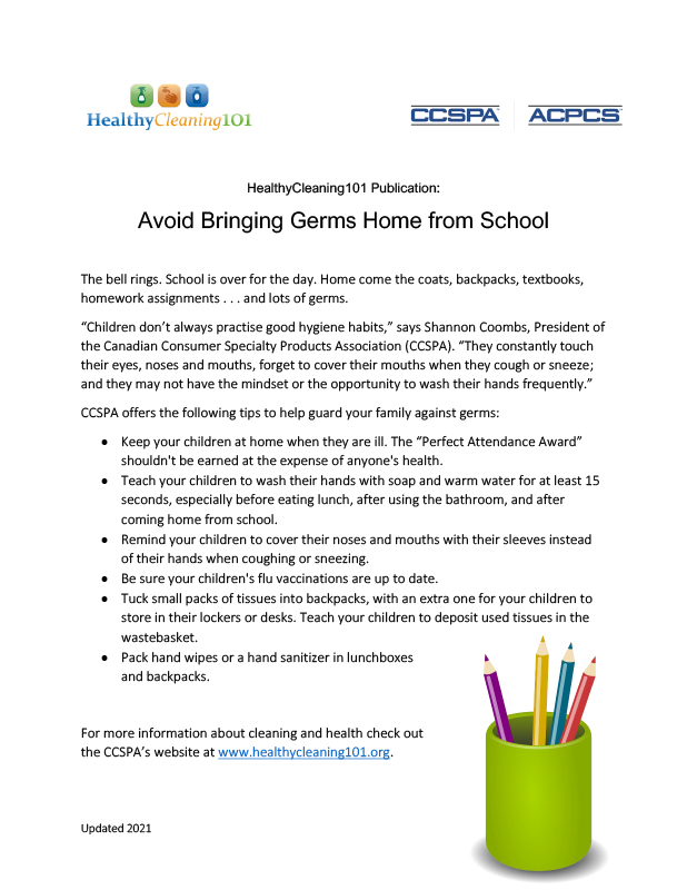 Avoid bringing germs home from school